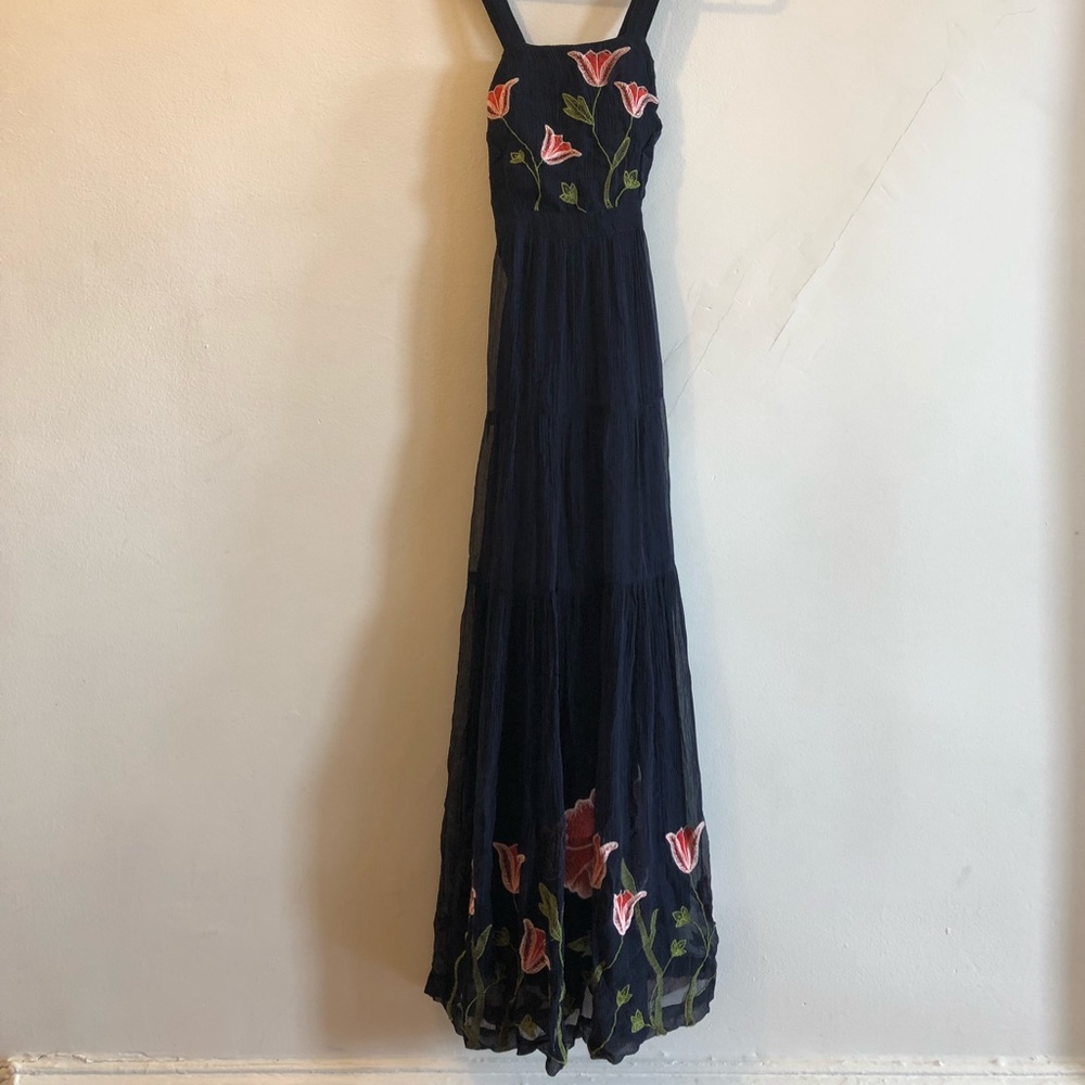 Anthropologie Floral Navy Dress by Floreat